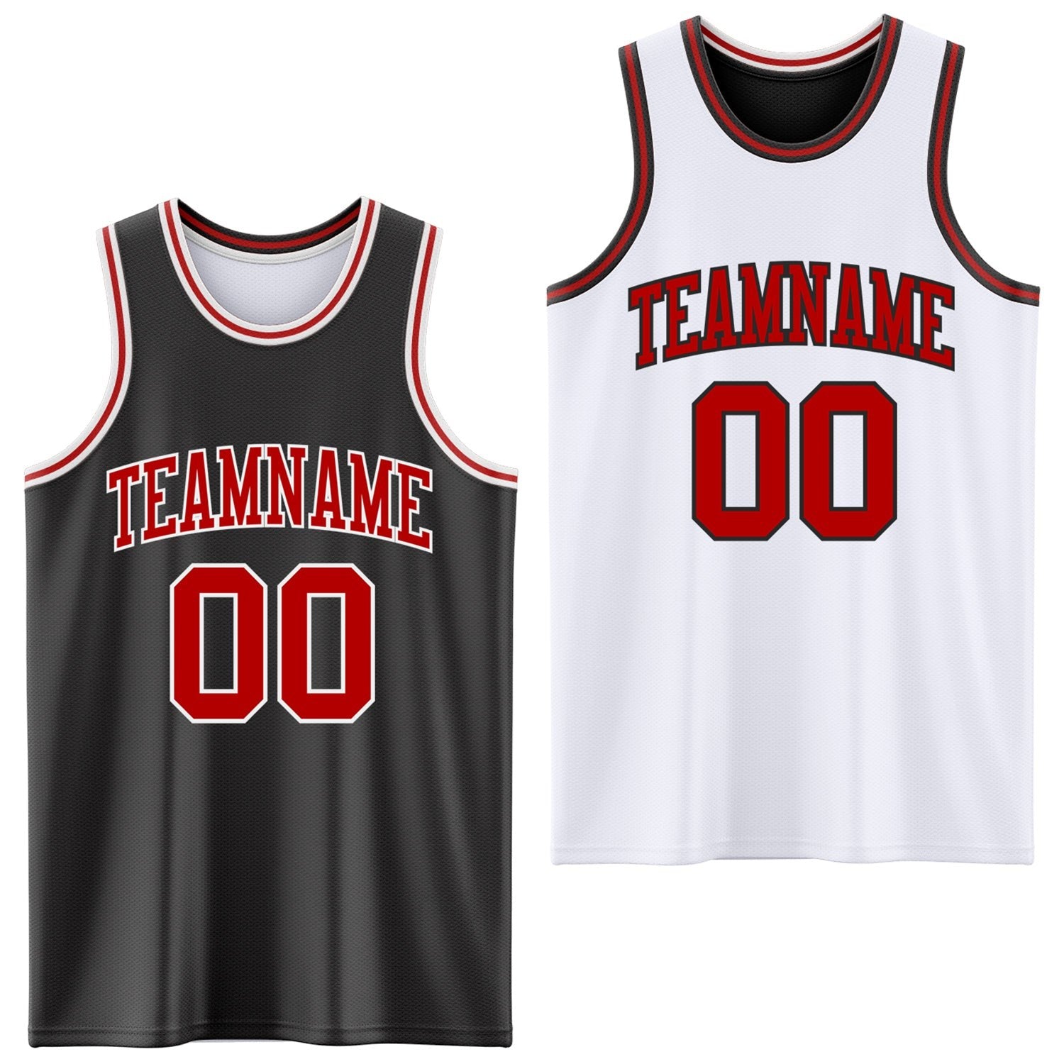 Custom Reversible Black Red-White Double Side Sublimation Basketball Set Jersey photo 1