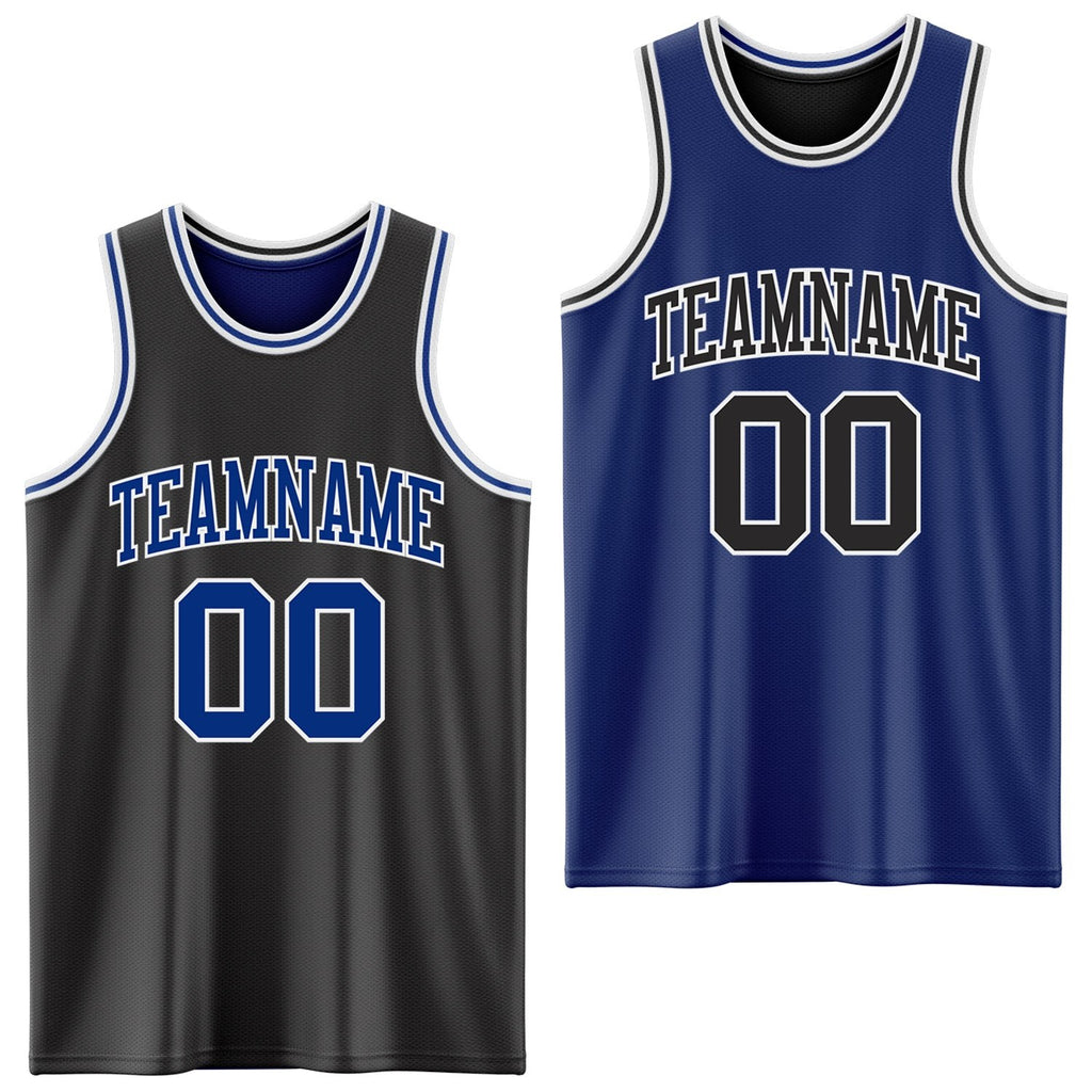 Custom Reversible Black Royal-White Double Side Sublimation Basketball Set Jersey