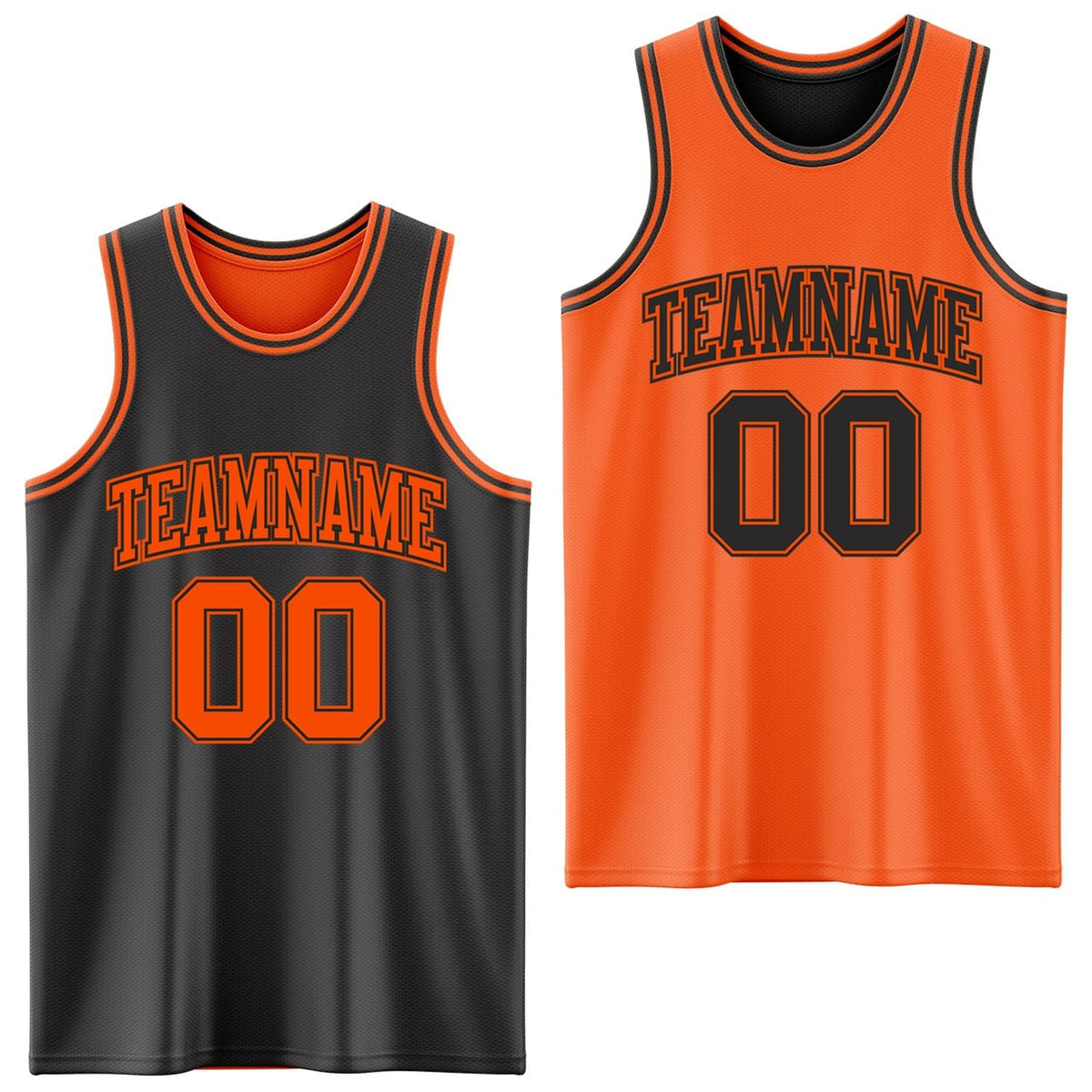 Custom Reversible Black Orange Double Side Sublimation Basketball Set Jersey