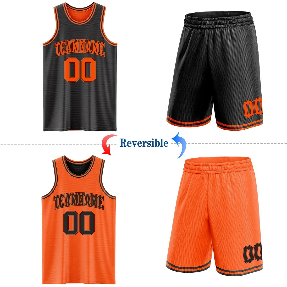 Custom Reversible Black Orange Double Side Sublimation Basketball Set Jersey photo 2