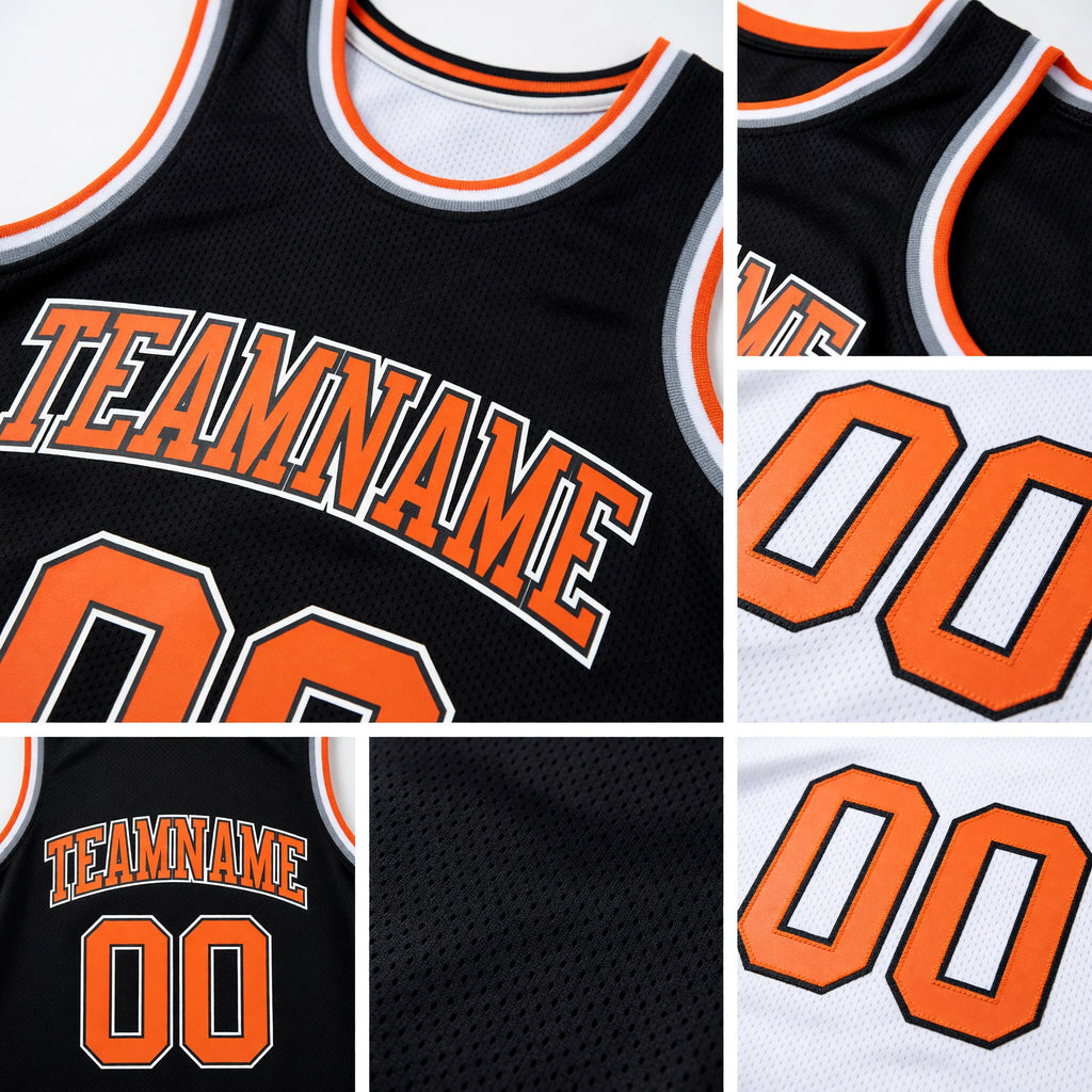 Custom Reversible Black Orange-White Double Side Sublimation Basketball Set Jersey detail
