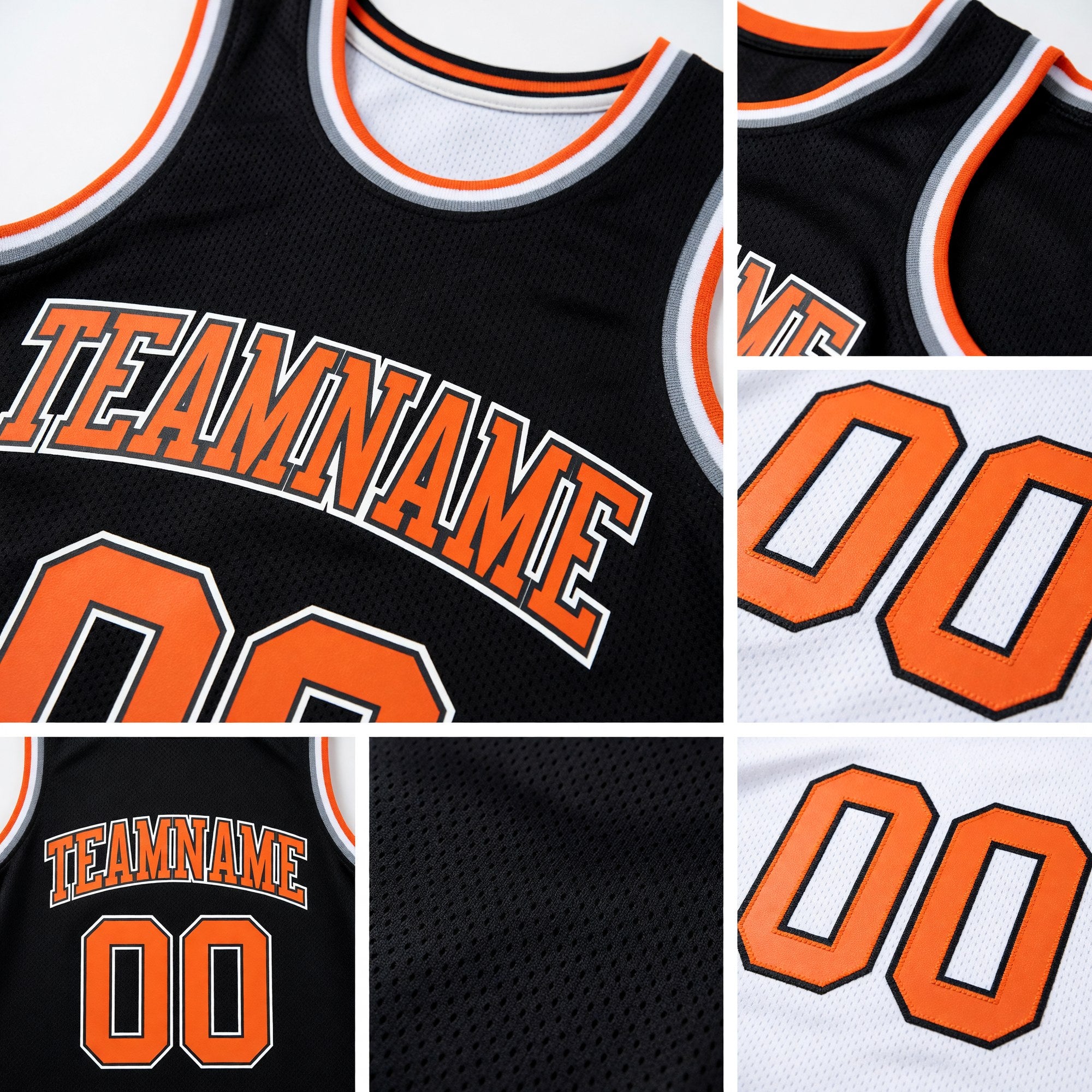 Custom Reversible Black Orange-White Double Side Sublimation Basketball Set Jersey detail