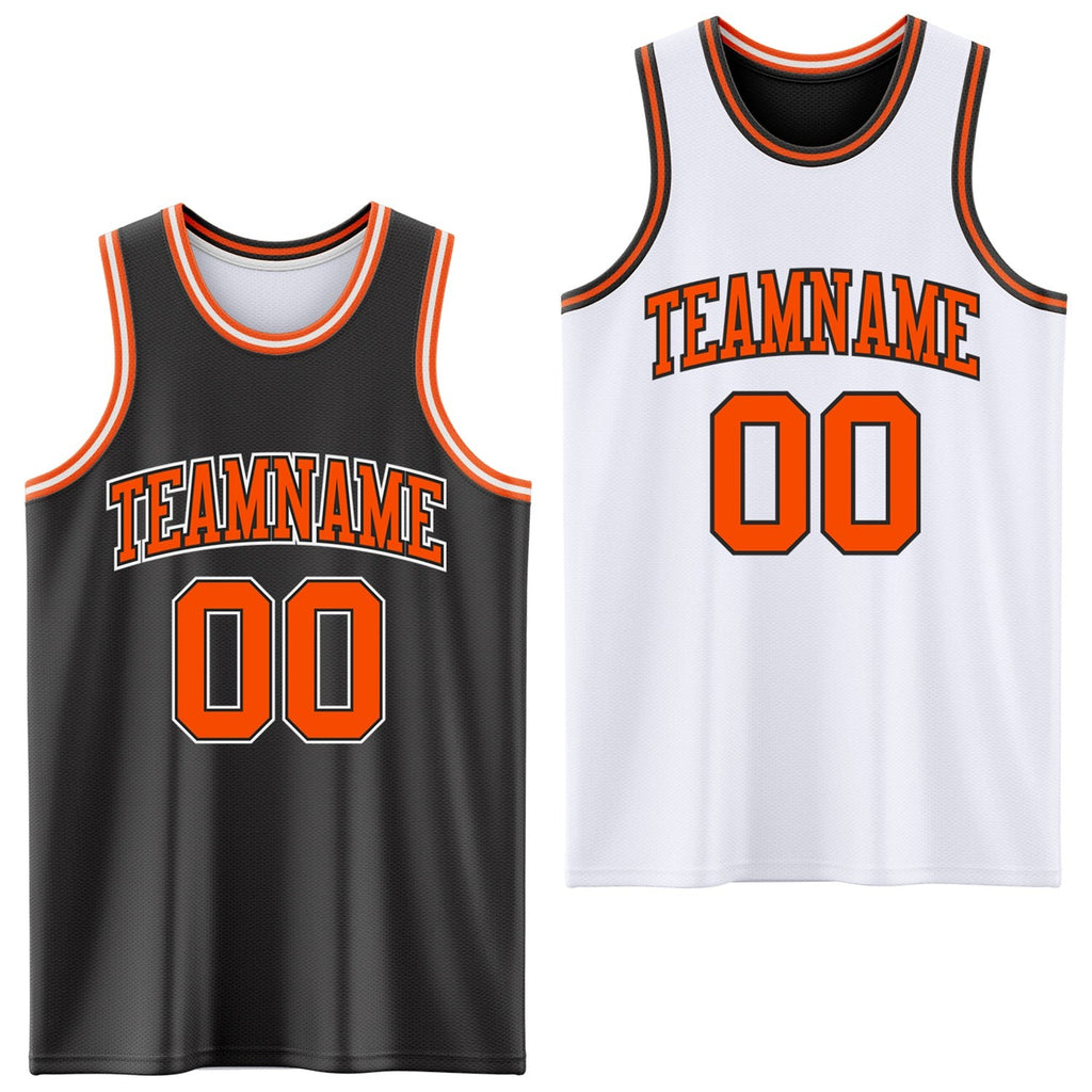 Custom Reversible Black Orange-White Double Side Sublimation Basketball Set Jersey photo 1