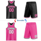 Custom Reversible Black Pink-White Double Side Sublimation Basketball Set Jersey photo 2