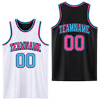 Custom Reversible Black Pink-Sky Blue Double Side Sublimation Basketball Set Jersey