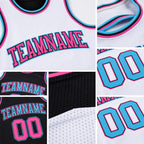 Custom Reversible Black Pink-Sky Blue Double Side Sublimation Basketball Set Jersey detail
