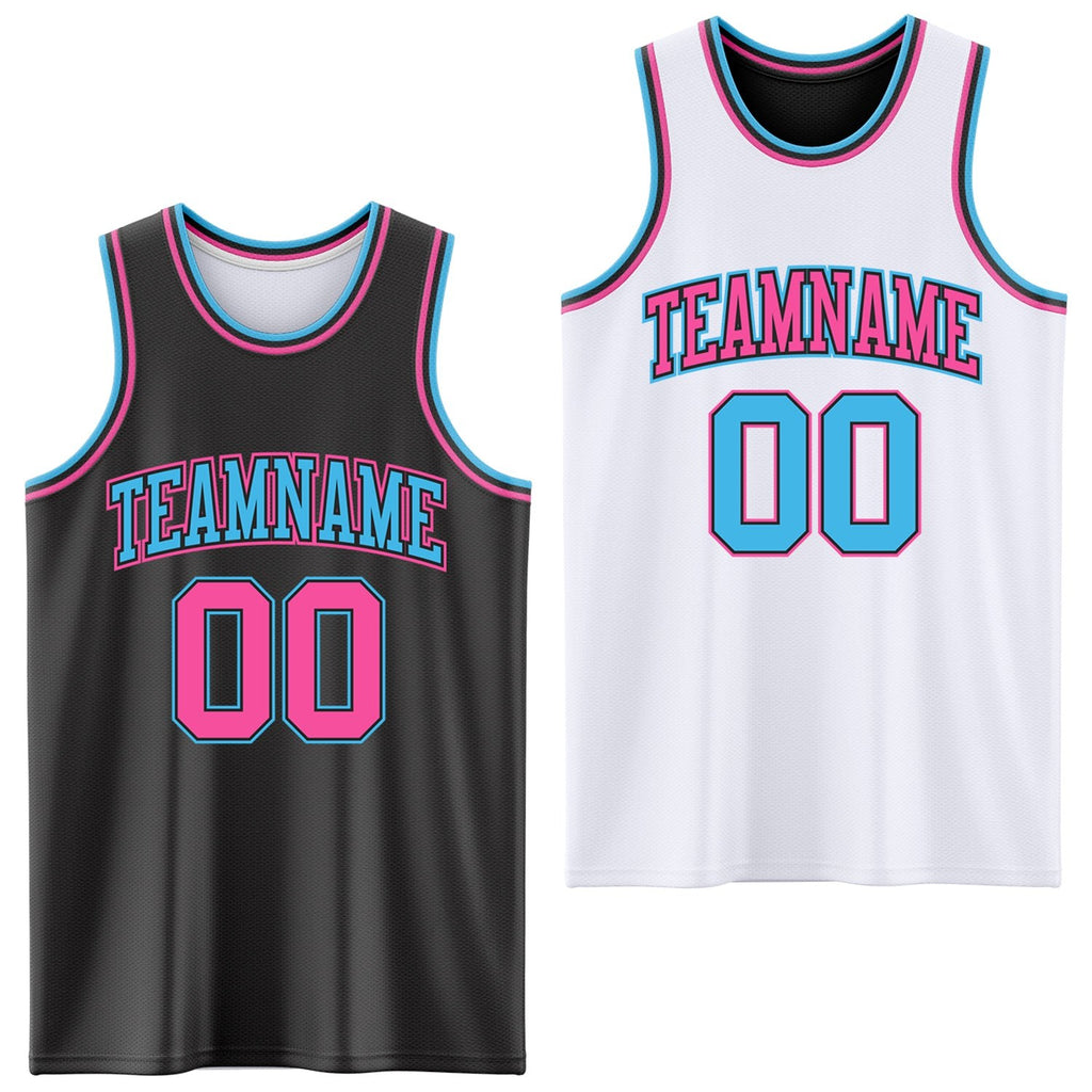 Custom Reversible Black Pink-Sky Blue Double Side Sublimation Basketball Set Jersey photo 1