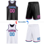 Custom Reversible Black Pink-Sky Blue Double Side Sublimation Basketball Set Jersey photo 2