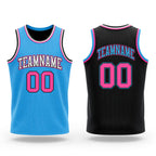 Custom Reversible Black Pink-Sky Blue Double Side Sublimation Basketball Set Jersey