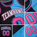 Custom Reversible Black Pink-Sky Blue Double Side Sublimation Basketball Set Jersey detail
