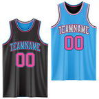 Custom Reversible Black Pink-Sky Blue Double Side Sublimation Basketball Set Jersey photo 1