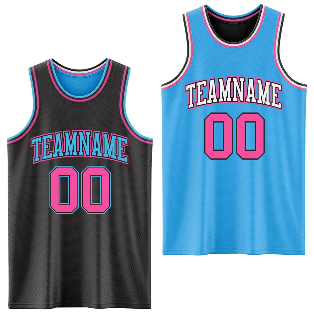 Custom Reversible Black Pink-Sky Blue Double Side Sublimation Basketball Set Jersey photo 1