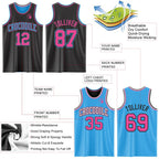 Custom Reversible Black Pink-Sky Blue Double Side Sublimation Basketball Set Jersey photo 5