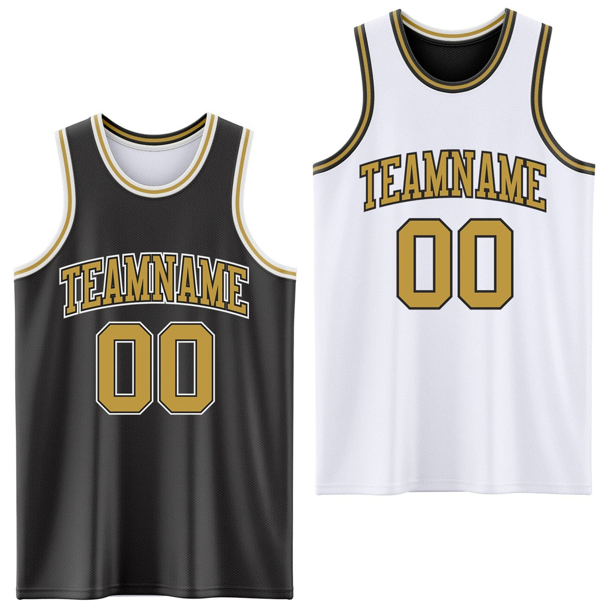 Custom Reversible Black Old Gold-White Double Side Sublimation Basketball Set Jersey photo 1
