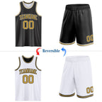 Custom Reversible Black Old Gold-White Double Side Sublimation Basketball Set Jersey photo 2
