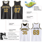 Custom Reversible Black Old Gold-White Double Side Sublimation Basketball Set Jersey photo 5