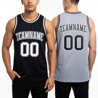 Custom Reversible Black White-Gray Double Side Sublimation Basketball Set Jersey worn front and back
