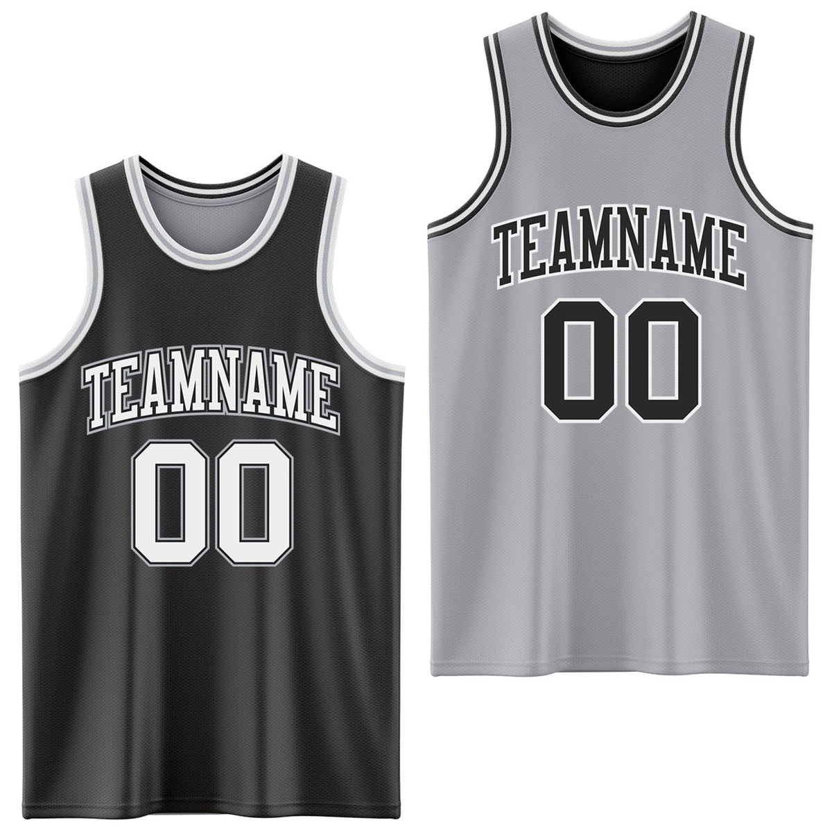 Custom Reversible Black White-Gray Double Side Sublimation Basketball Set Jersey