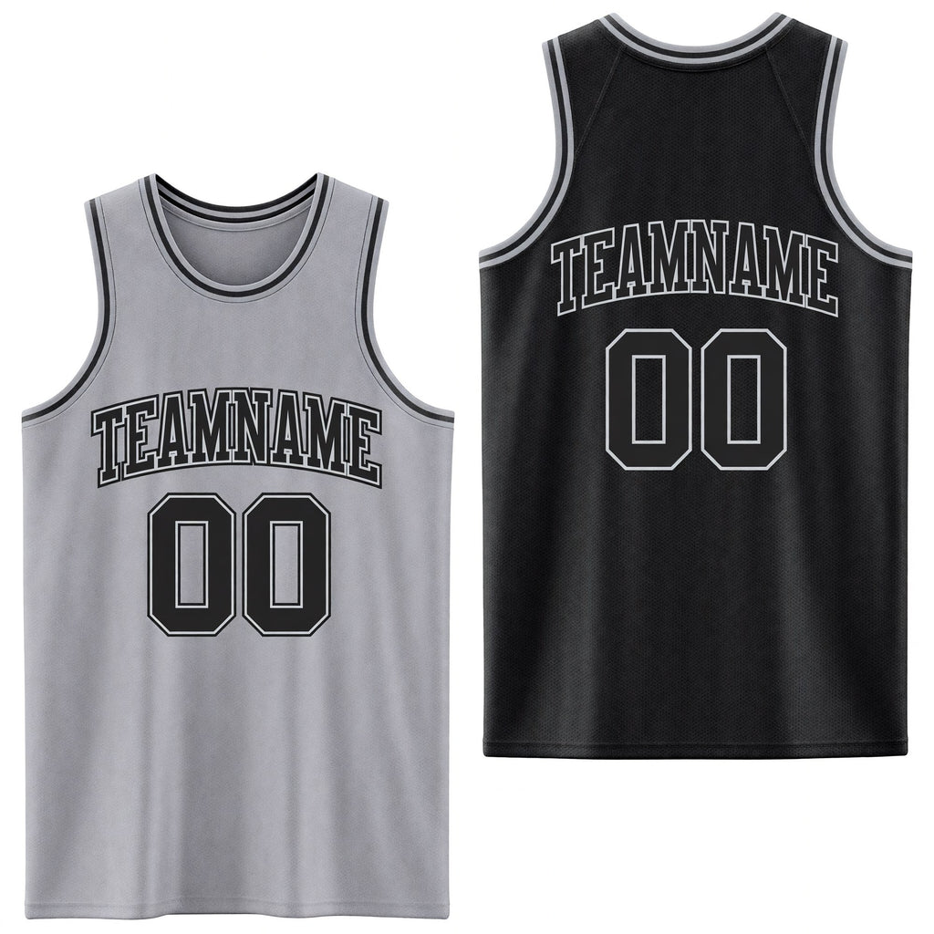 Custom Reversible Black Gray Double Side Sublimation Basketball Set Jersey