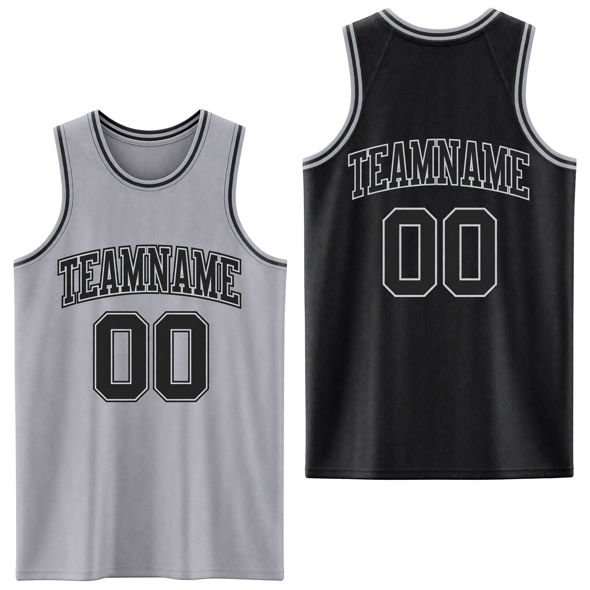 Custom Reversible Black Gray Double Side Sublimation Basketball Set Jersey