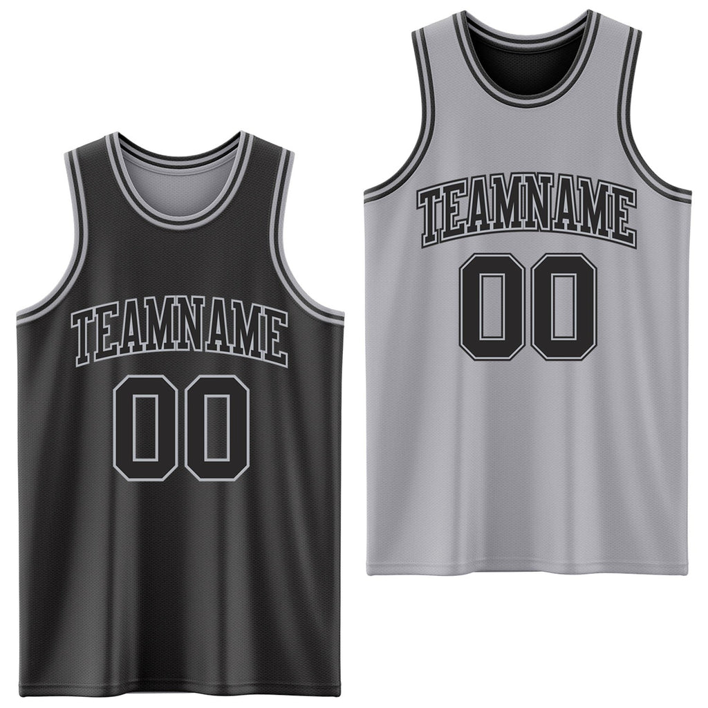 Custom Reversible Black Gray Double Side Sublimation Basketball Set Jersey photo 1