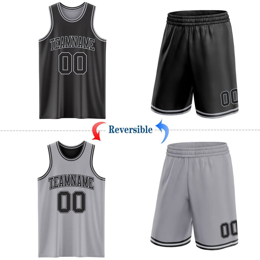 Custom Reversible Black Gray Double Side Sublimation Basketball Set Jersey photo 2