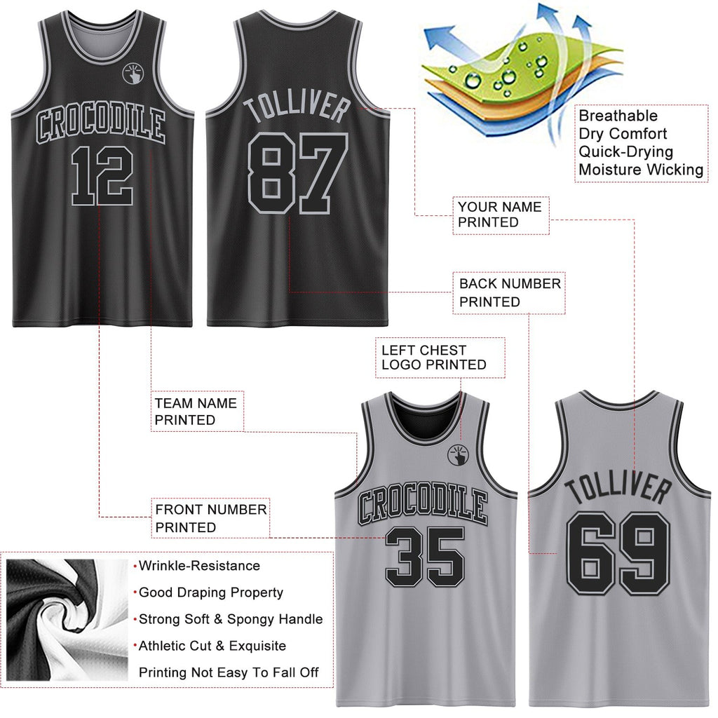 Custom Reversible Black Gray Double Side Sublimation Basketball Set Jersey photo 5