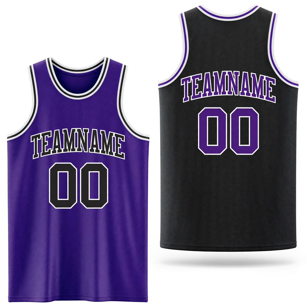 Custom Reversible Black Purple-White Double Side Sublimation Basketball Set Jersey