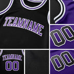 Custom Reversible Black Purple-White Double Side Sublimation Basketball Set Jersey detail