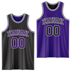 Custom Reversible Black Purple-White Double Side Sublimation Basketball Set Jersey photo 1