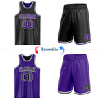 Custom Reversible Black Purple-White Double Side Sublimation Basketball Set Jersey photo 2
