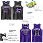 Custom Reversible Black Purple-White Double Side Sublimation Basketball Set Jersey photo 5