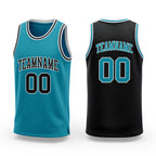 Custom Reversible Black Teal-White Double Side Sublimation Basketball Set Jersey