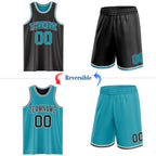 Custom Reversible Black Teal-White Double Side Sublimation Basketball Set Jersey photo 2