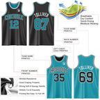 Custom Reversible Black Teal-White Double Side Sublimation Basketball Set Jersey photo 5