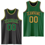 Custom Reversible Black Kelly Green-Old Gold Double Side Sublimation Basketball Set Jersey