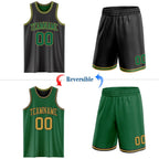 Custom Reversible Black Kelly Green-Old Gold Double Side Sublimation Basketball Set Jersey photo 2