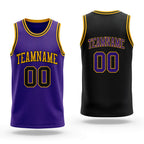 Custom Reversible Black Purple-Gold Double Side Sublimation Basketball Set Jersey