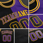 Custom Reversible Black Purple-Gold Double Side Sublimation Basketball Set Jersey detail
