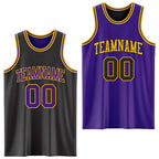 Custom Reversible Black Purple-Gold Double Side Sublimation Basketball Set Jersey photo 1