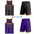 Custom Reversible Black Purple-Gold Double Side Sublimation Basketball Set Jersey photo 2