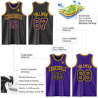 Custom Reversible Black Purple-Gold Double Side Sublimation Basketball Set Jersey photo 5