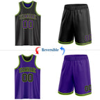 Custom Reversible Black Purple-Neon Green Double Side Sublimation Basketball Set Jersey photo 2