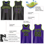 Custom Reversible Black Purple-Neon Green Double Side Sublimation Basketball Set Jersey photo 5