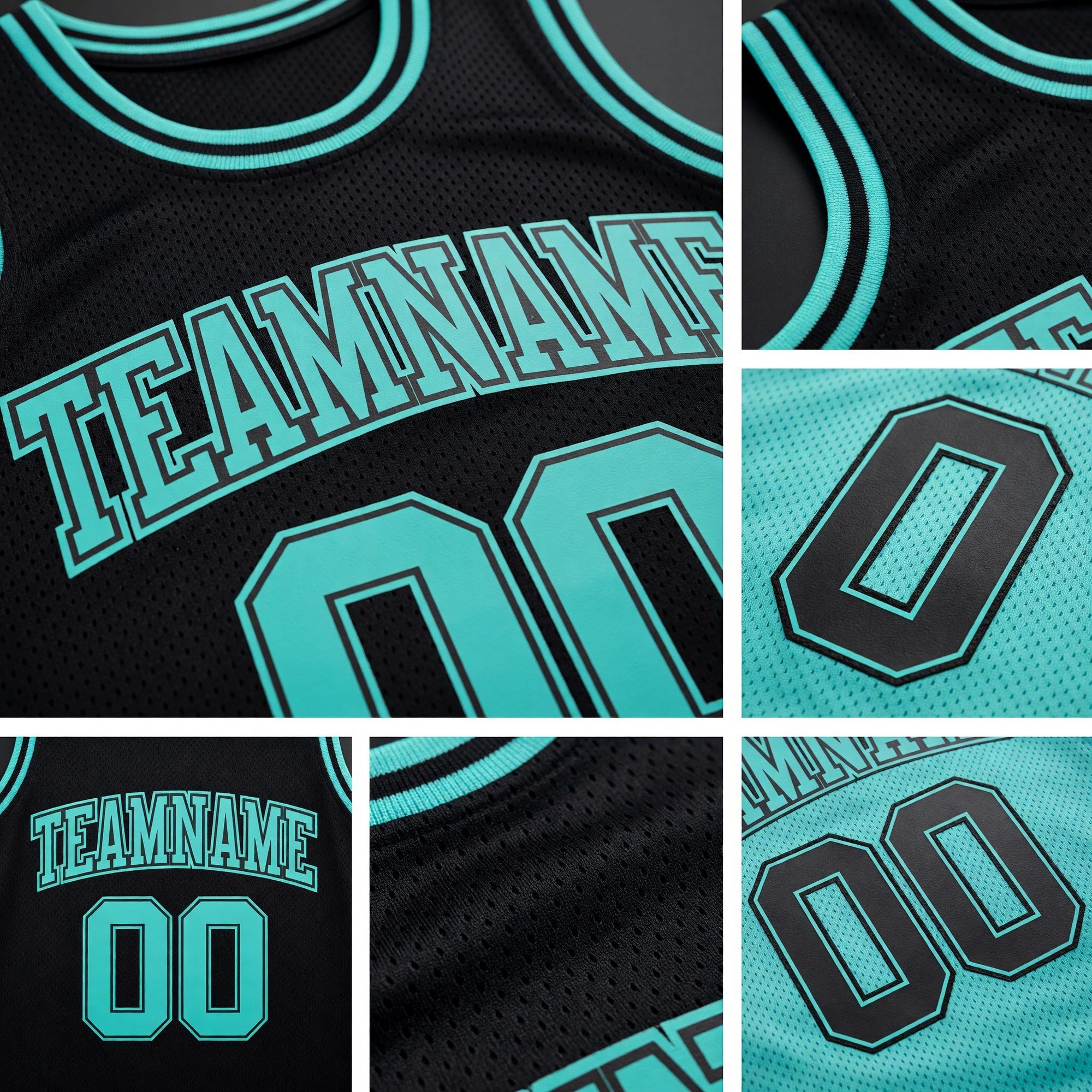 Custom Reversible Black Ice Blue Double Side Sublimation Basketball Set Jersey detail
