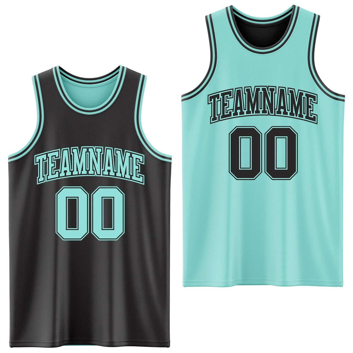 Custom Reversible Black Ice Blue Double Side Sublimation Basketball Set Jersey photo 1