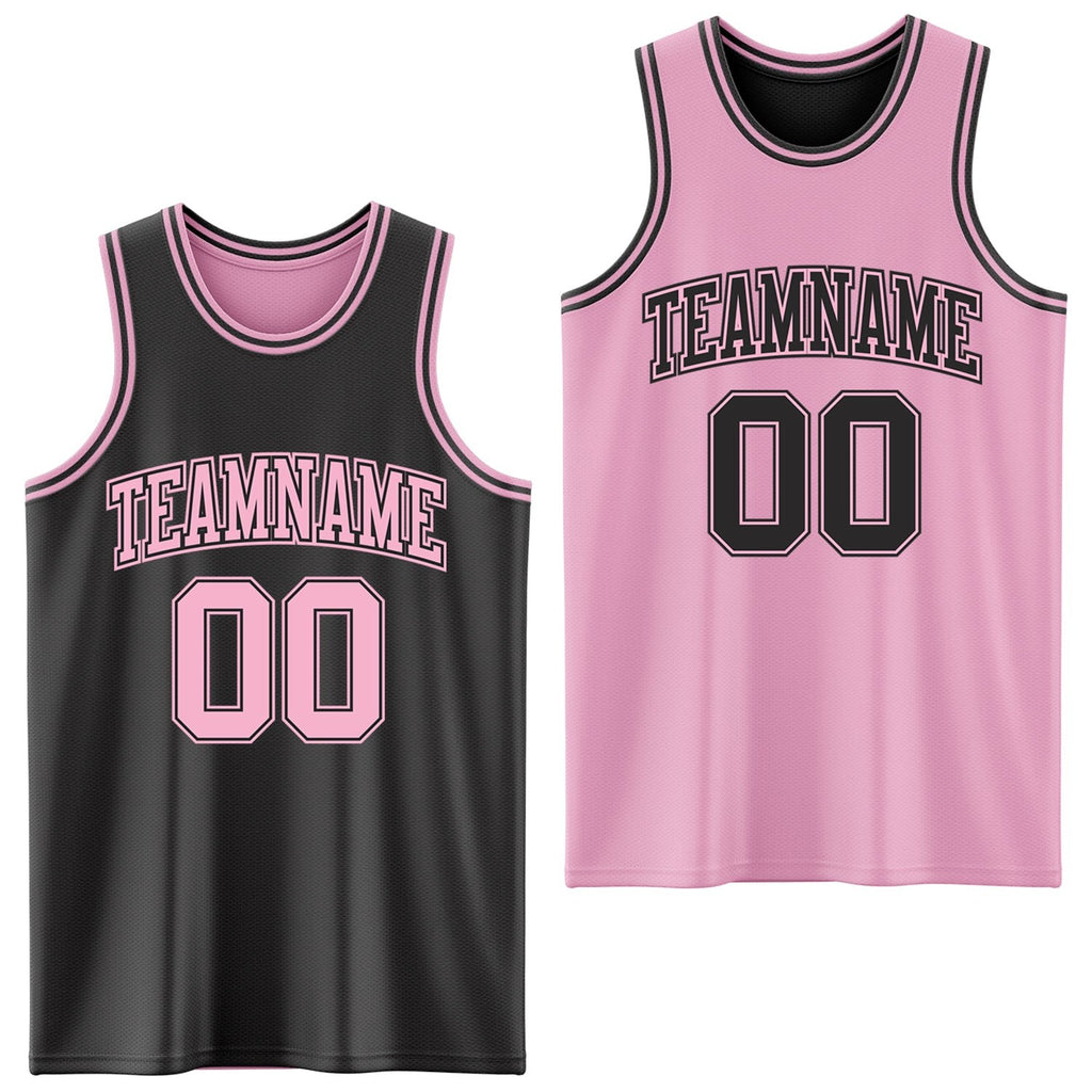 Custom Reversible Black Light Pink Double Side Sublimation Basketball Set Jersey photo 1