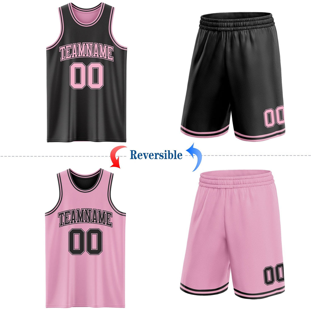 Custom Reversible Black Light Pink Double Side Sublimation Basketball Set Jersey photo 2