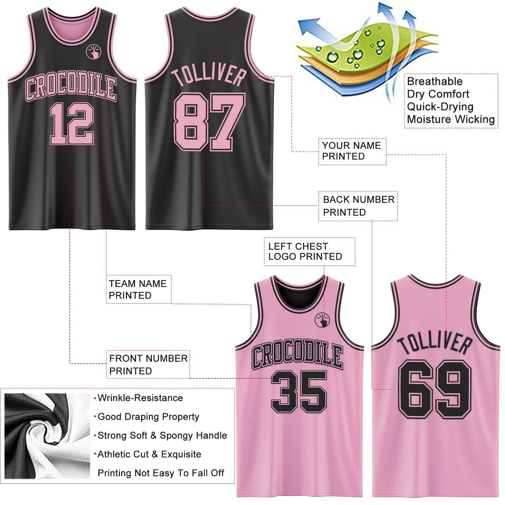 Custom Reversible Black Light Pink Double Side Sublimation Basketball Set Jersey photo 5