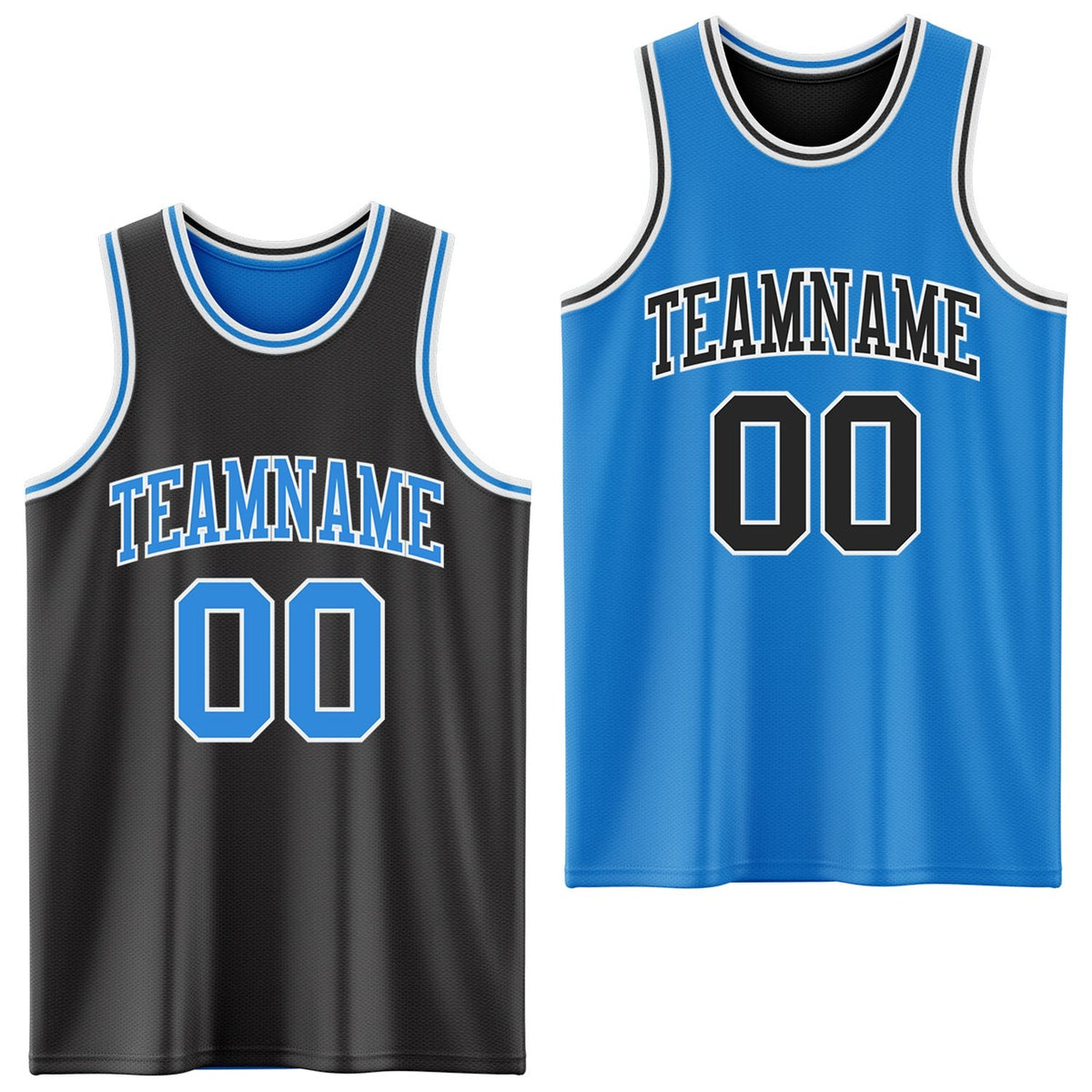 Custom Reversible Black Powder Blue-White Double Side Sublimation Basketball Set Jersey